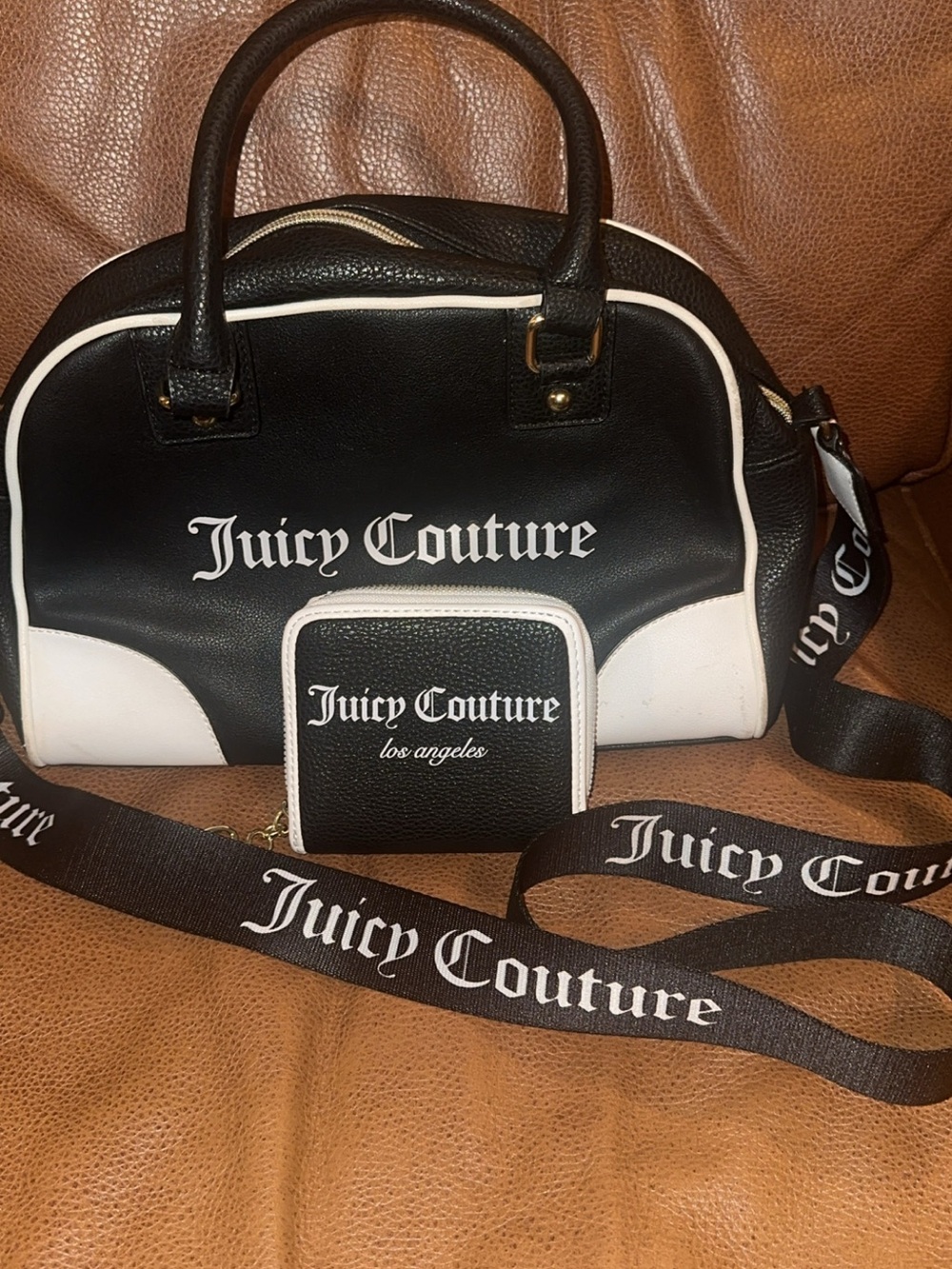 Juicy Couture Black and White Logo Satchel with Strap